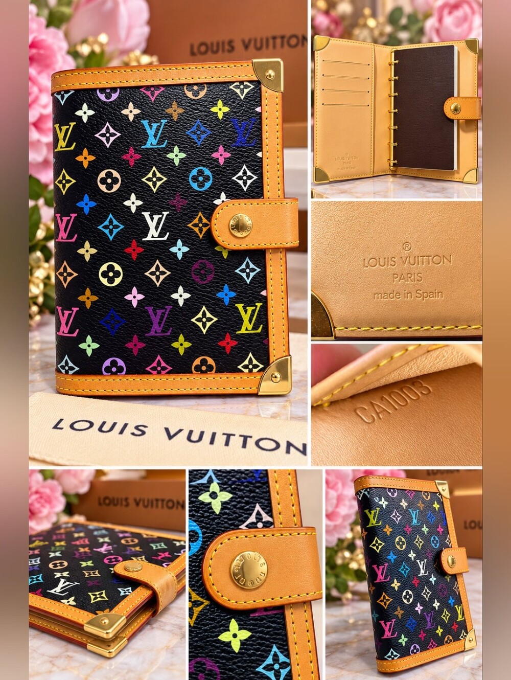 Louis Vuitton x Takashi Murakami Multicolor Agenda PM Noir Black - Pristine 2003